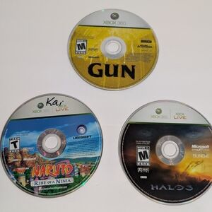 Xbox 360 Game Disc Set - Gun, Naruto Rise of a Ninja, Halo 3